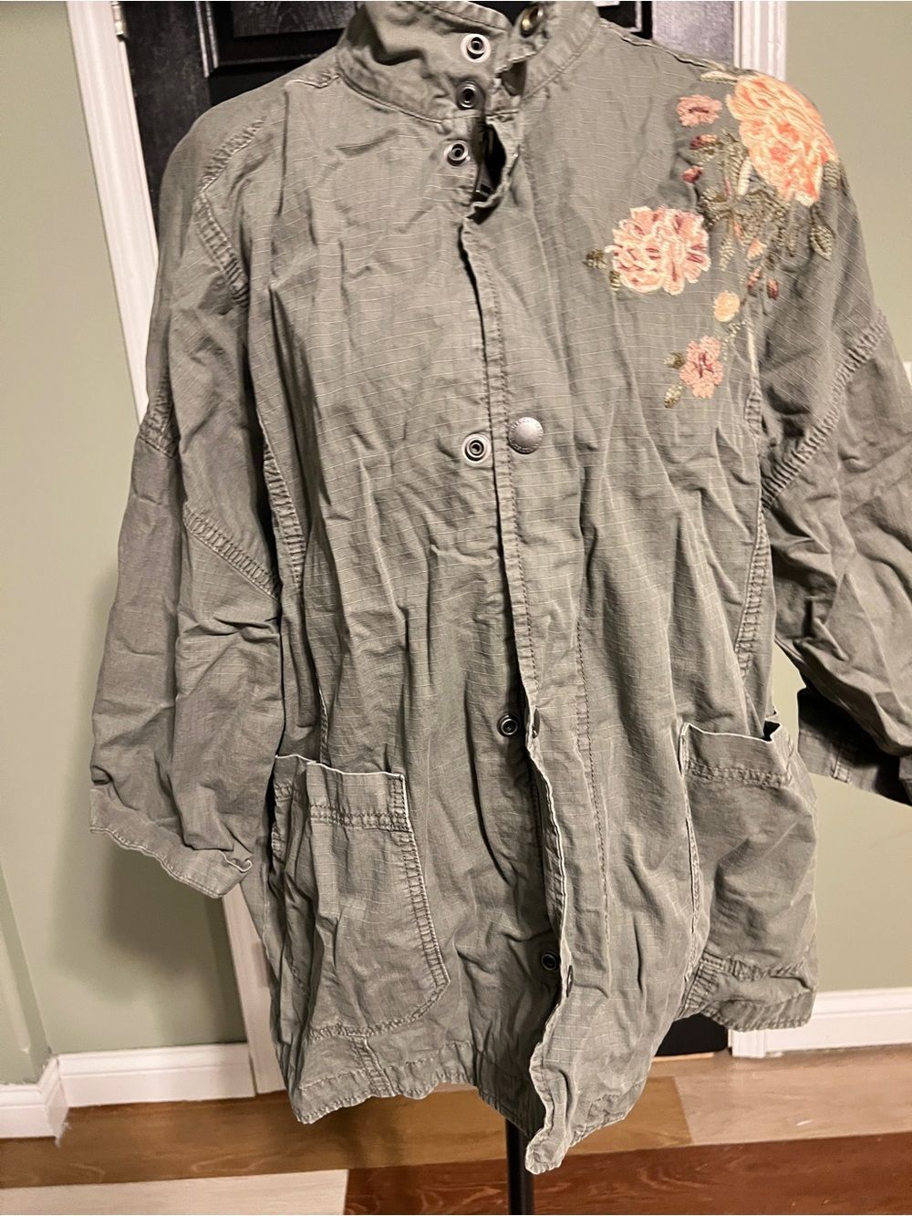 Olive Green Embroidered Utility Jacket - Women